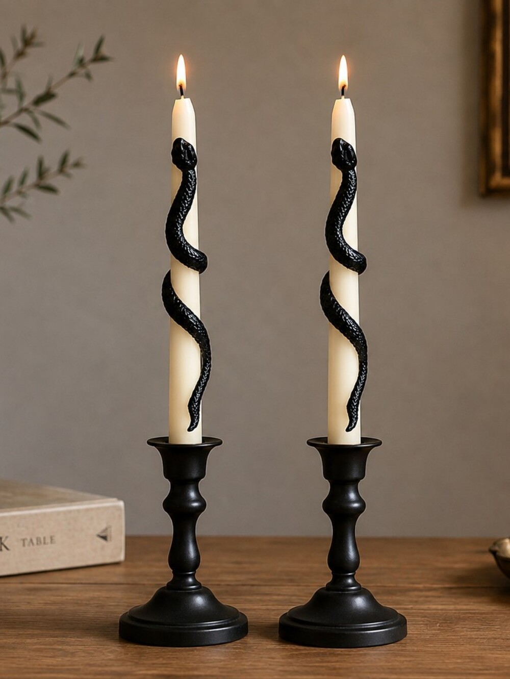 Anthropologie Halloween Snake Taper Candles, Set of 2 white black